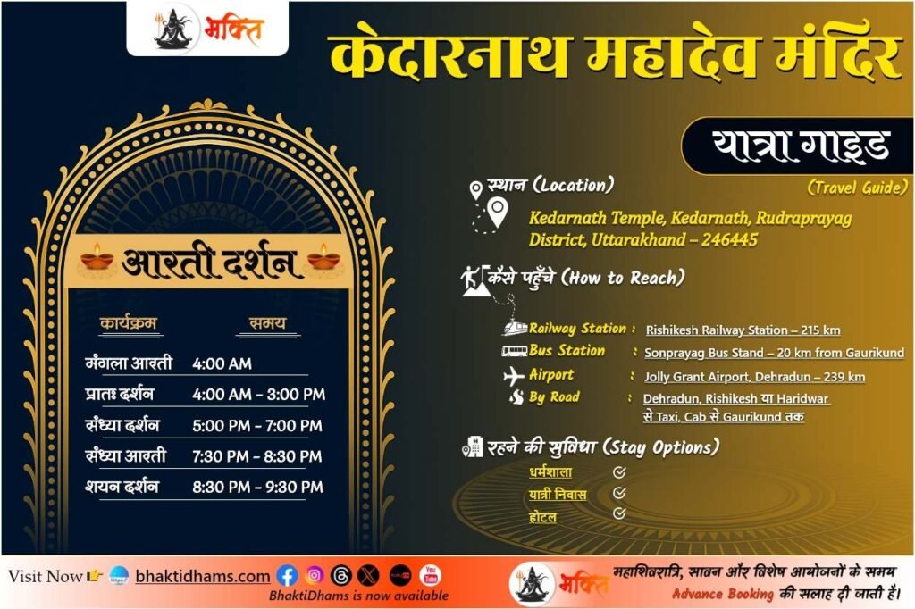 Kedarnath Jyotirlinga Mandir Aarti darshan & Yatra Guide info
