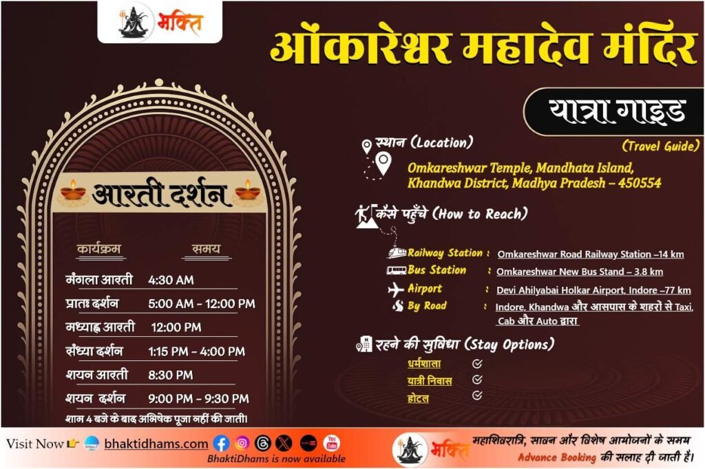 Omkareshwar Jyotirlinga Mandir Aarti darshan & Yatra Guide info