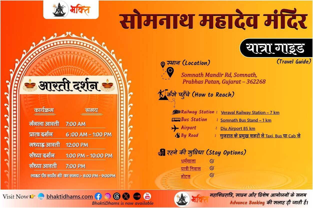 Somnath Jyotirlinga Mandir Aarti darshan & Yatra Guide info